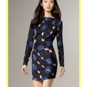 Diane Von Furstenberg Jarely Draped Ruched Geometric Print Silk Dress 0 2 4